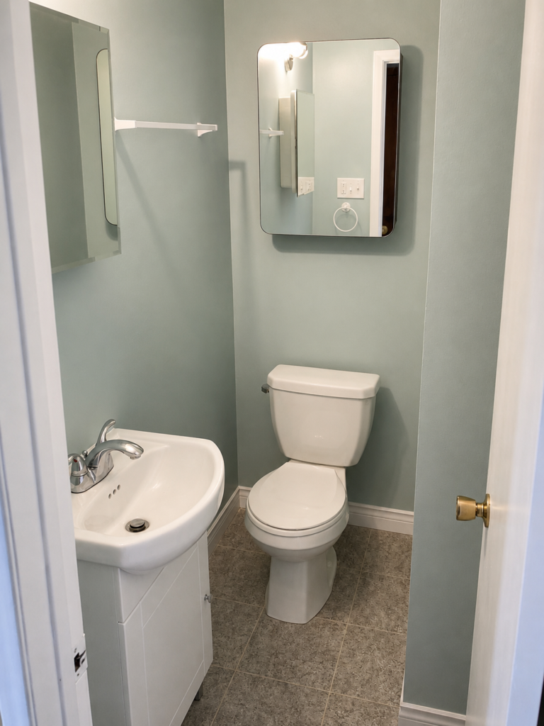 Small bathroom with updated fixtures and finishes.
