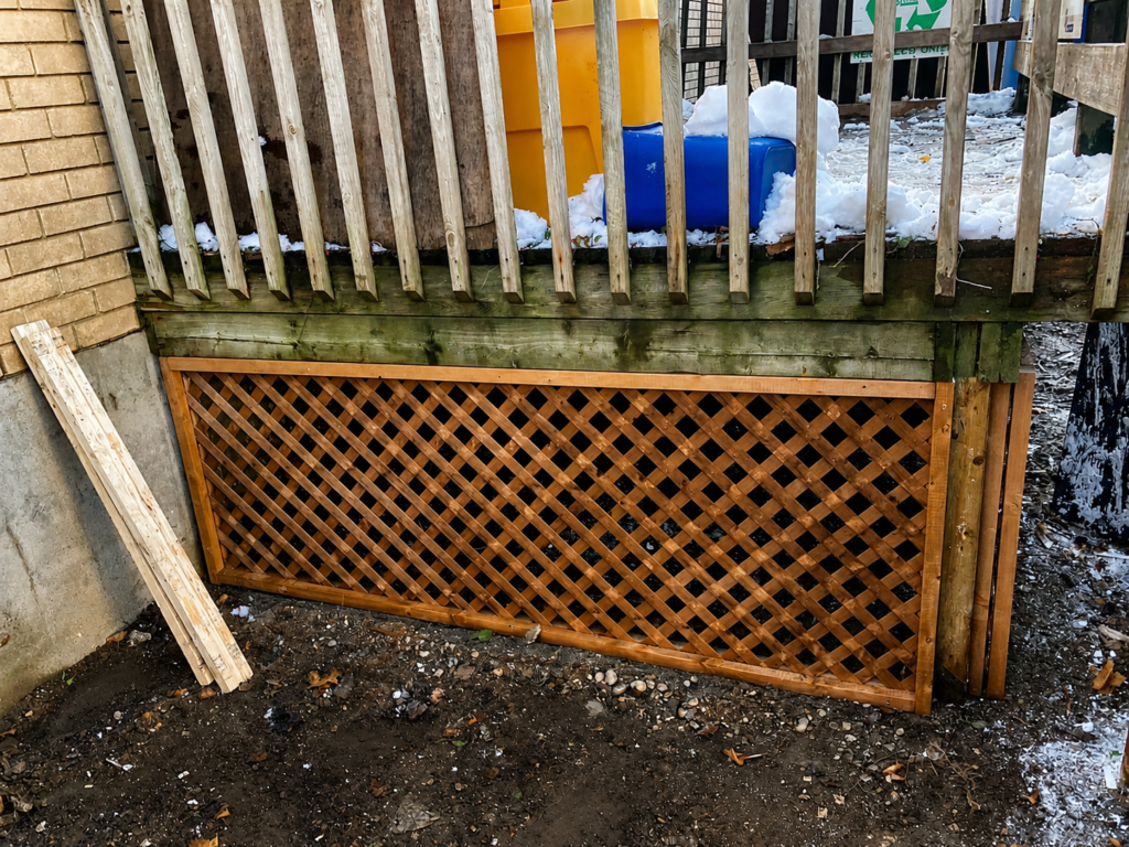 Lattice panel installed beneath a deck.