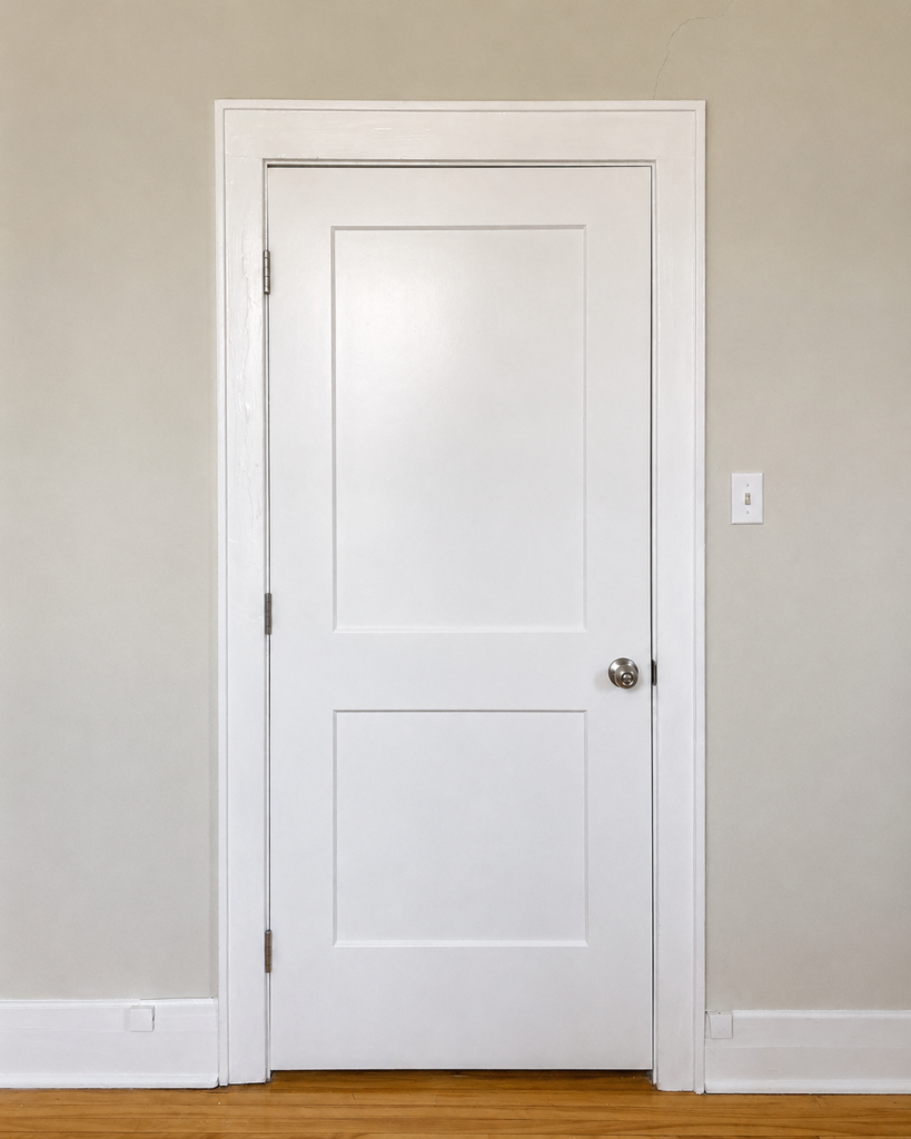 New white interior door with clean trim.